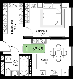 Однокомнатная квартира № 132