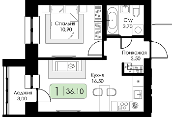 Однокомнатная квартира № 62 