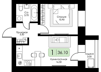 Однокомнатная квартира № 116 