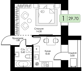 Однокомнатная квартира № 151 