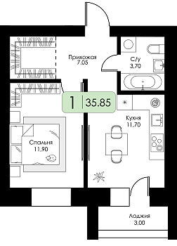 Однокомнатная квартира № 13 