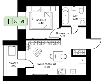 Однокомнатная квартира № 155 