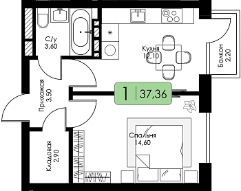 Однокомнатная квартира № 120 
