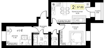 Двухкомнатная квартира № 101 