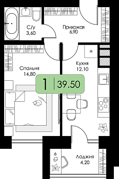Однокомнатная квартира № 39