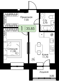 Однокомнатная квартира № 81 