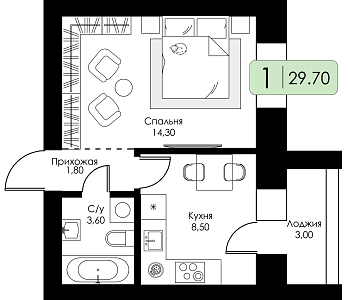 Однокомнатная квартира № 151 