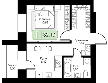 Однокомнатная квартира № 177 