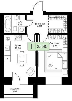 Однокомнатная квартира № 7 