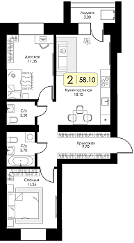 Двухкомнатная квартира № 105 