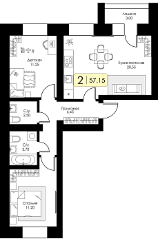 Двухкомнатная квартира № 49 