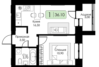 Однокомнатная квартира № 180 