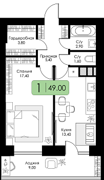 Однокомнатная квартира № 157 