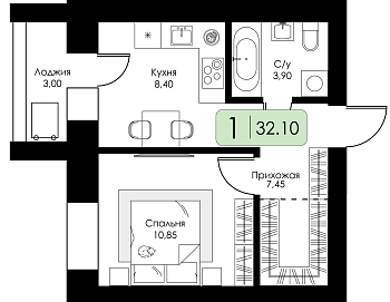 Однокомнатная квартира № 166 