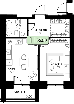 Однокомнатная квартира № 140 