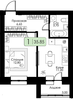 Однокомнатная квартира № 129 