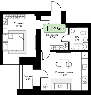 Однокомнатная квартира № 104 